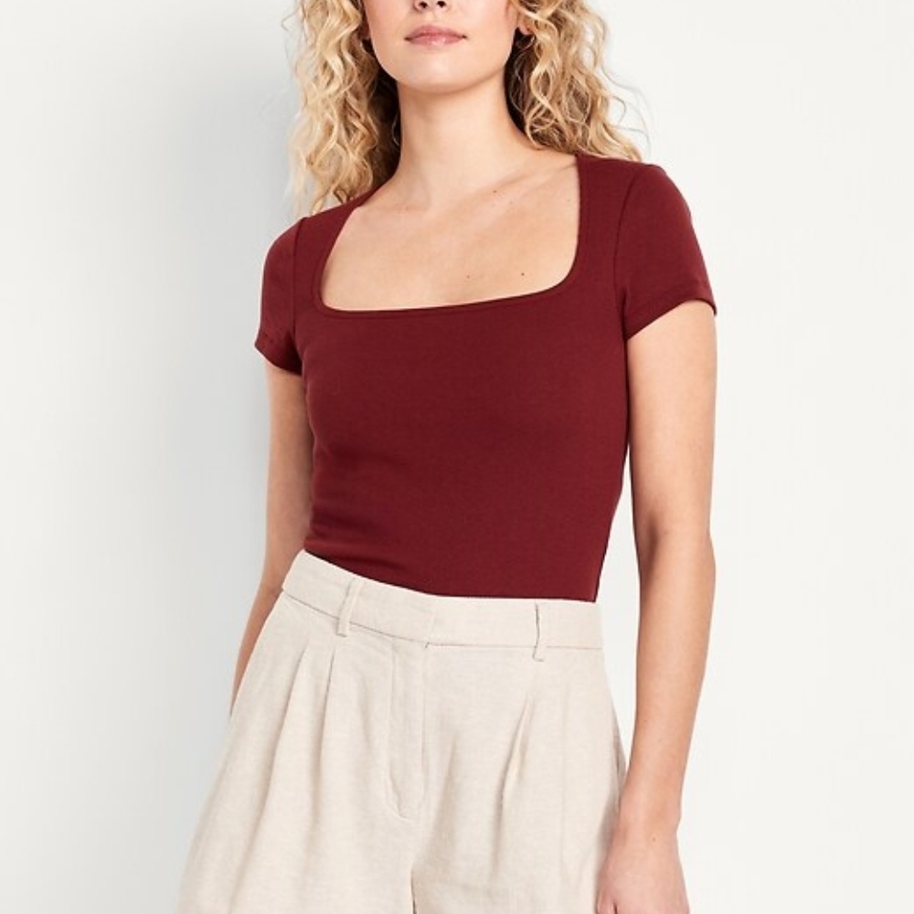 Old Navy Maroon Ribbed Square Neck Tee